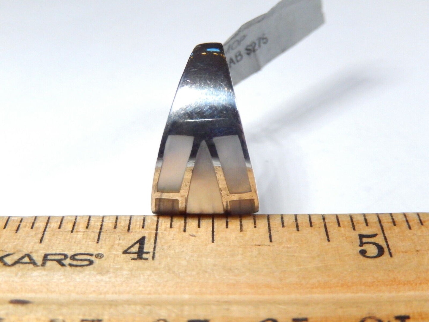 *VINTAGE* Signed "MD" Sterling Silver Wide Band Inlay Mother of Pearl Ring Sz 9