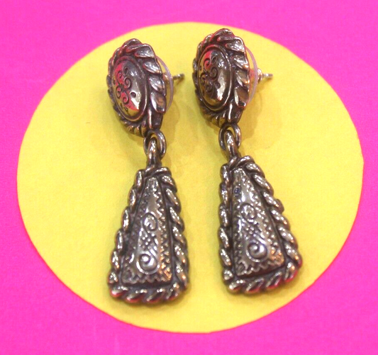 RETIRED Brighton Earrings Brass Panama Classic Drop Post Earrings 2"