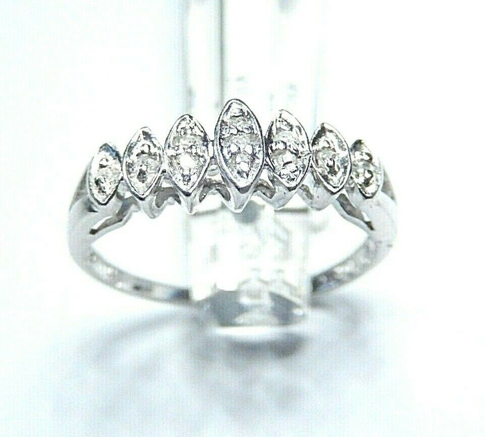 *NWT* 10kt White Gold 11 Round Diamond Marquise Setting Band Ring Size 6.75