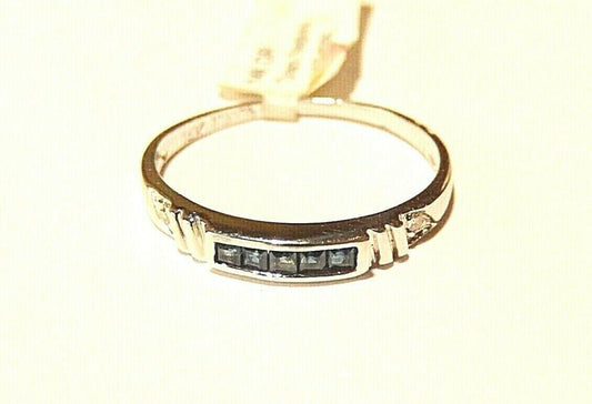 *NWT* 14k White Gold Princess Cut Sapphire & Round Diamond 3mm Band Size 8.25