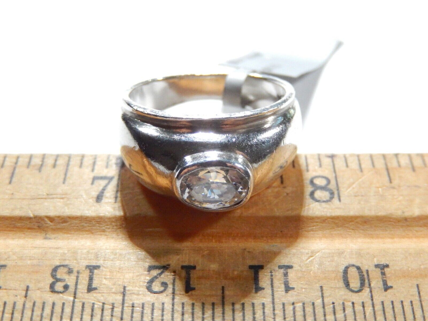 *VINTAGE*  Sterling Silver  3/4 CT Solitaire CZ Womens Dome Band/Ring: Size 7