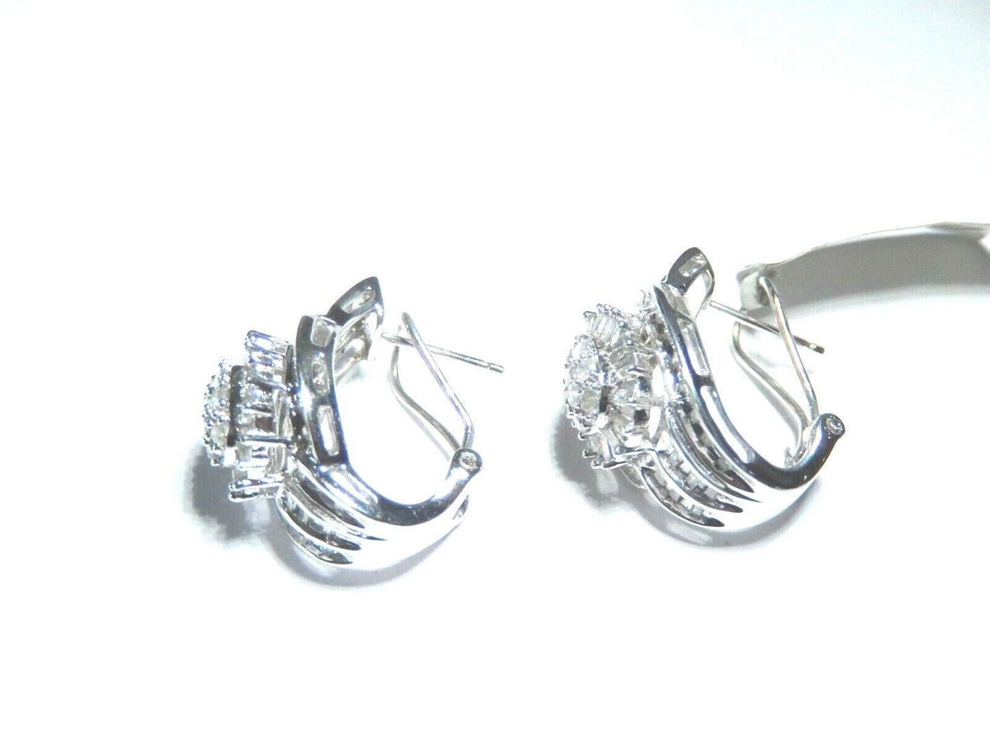 10k White Gold Pear 1.25CT Diamond  Cluster French-Clip Earrings 22mm x 13.5mm