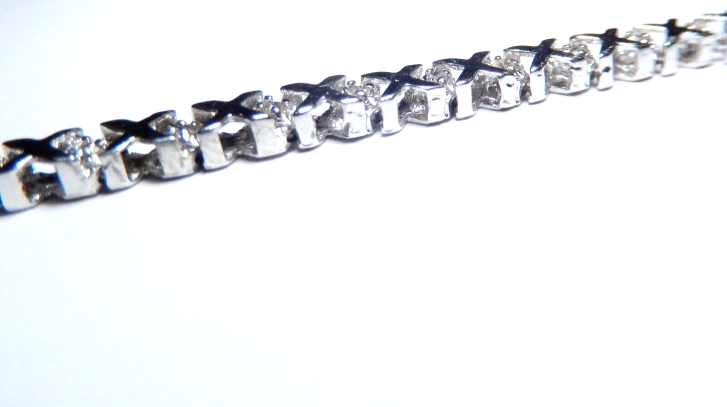 *NWT*  10k White Gold 1/4 CT Diamond X Link 4mm Thick Bracelet 7.75"