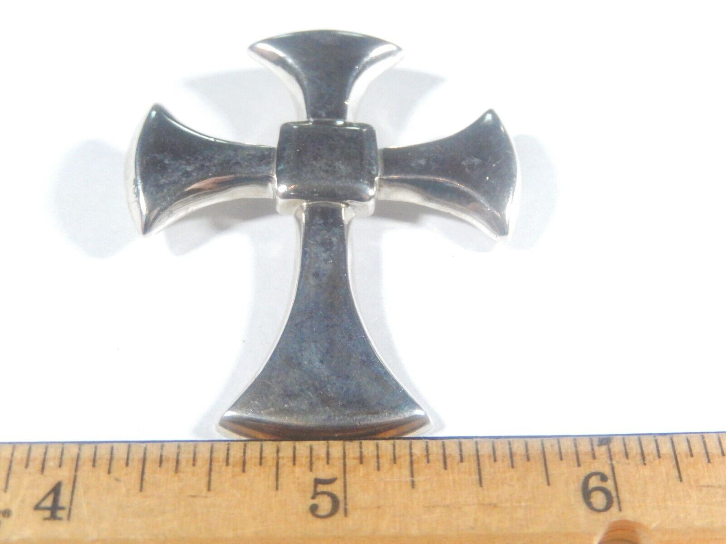 *VINTAGE*  LARGE  925 Sterling Silver Smooth Religious Cross Pendant