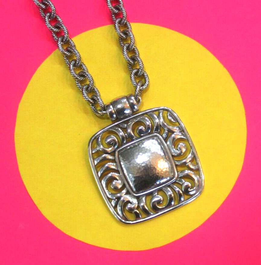 *RETIRED* BRIGHTON Silver Plated Large Pendant Statement Necklace w/ Large Chain