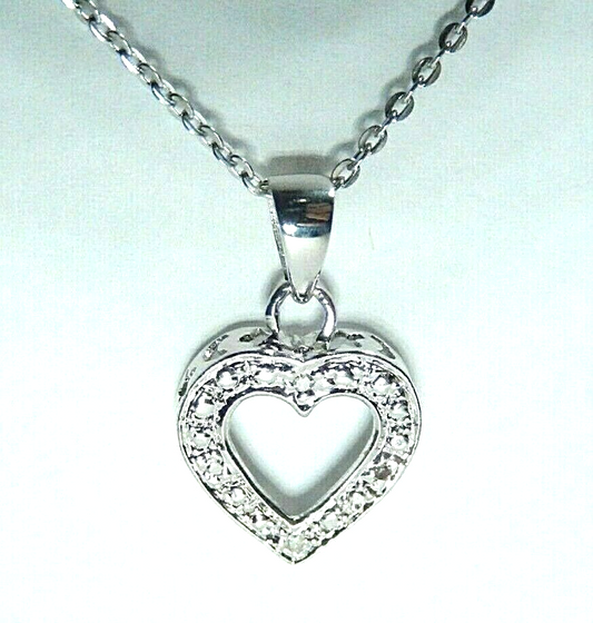 *NEW* - 10k White Gold Crescent Moon & Star Heart Diamond Pendant  w/18" Chain