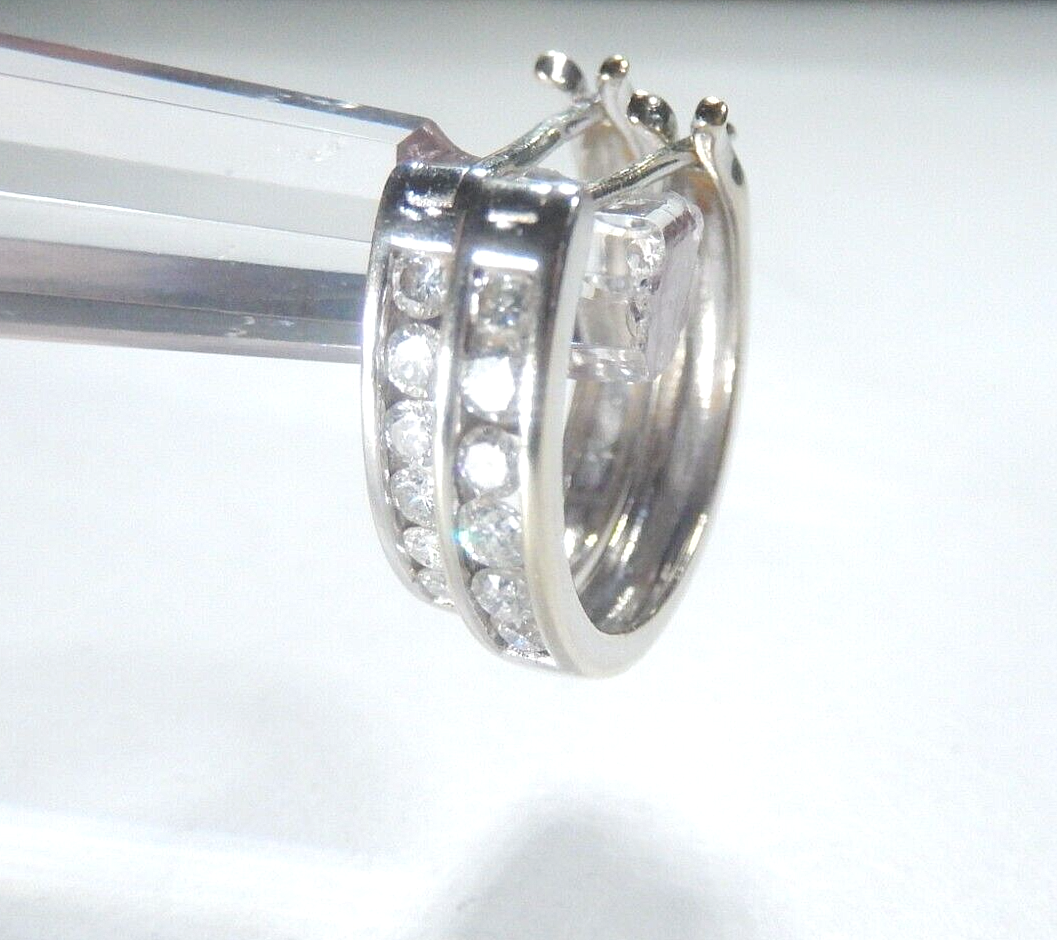 *VINTAGE*  14K White Gold .50 CT Round Cut Natural GH SI Diamond Hoops Earrings
