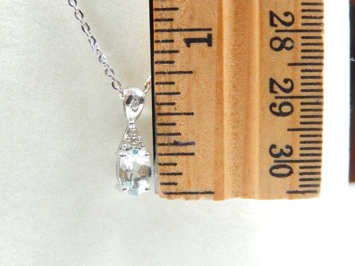 *NWT*  10k White Gold Diamond and Aquamarine .75CT Oval Shaped Pendant Necklace