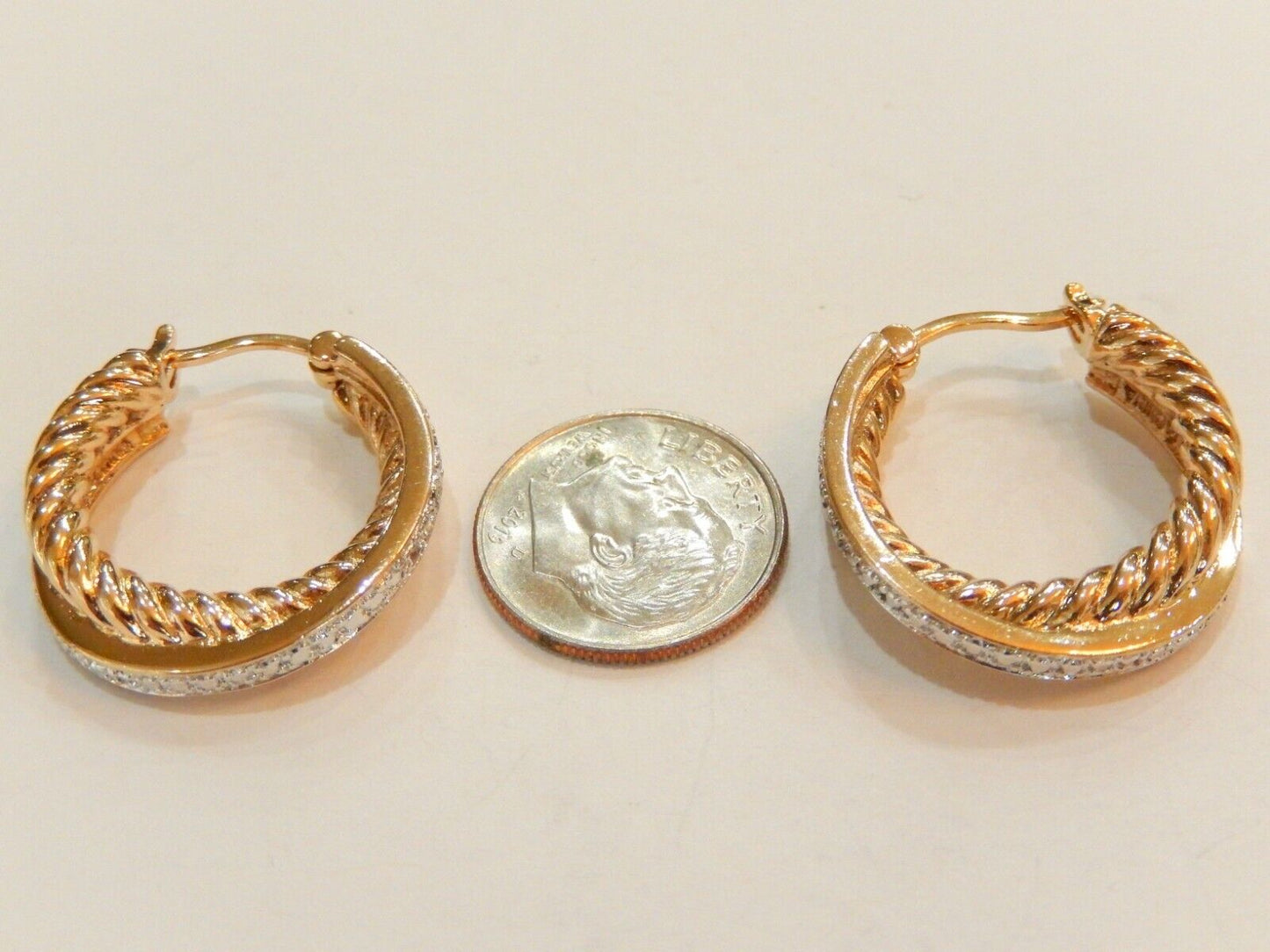 14K Yellow Gold Vermeil .925 SS Real Diamond  Hoop Earrings 13.7gms