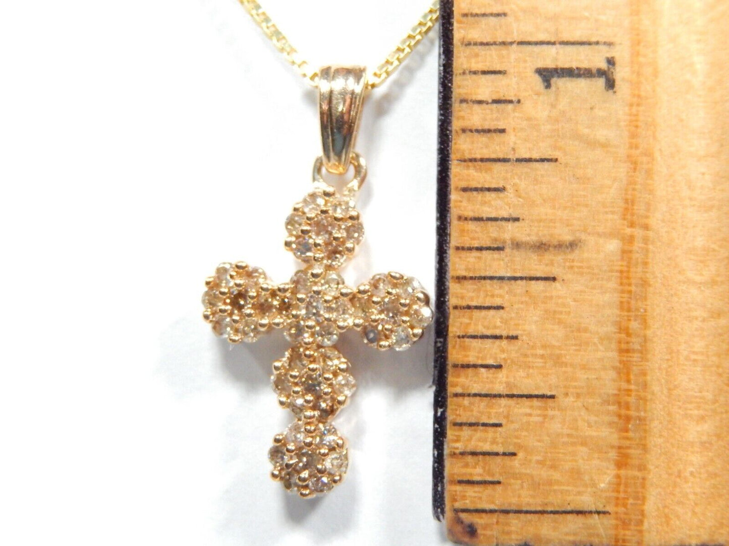 10k Yellow Gold .33 CT 42 Natural Diamond Cross Pendant w/18"chain