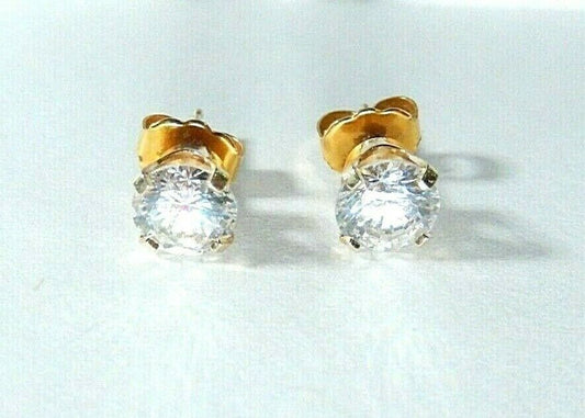 14CT Yellow Gold 2.00 CT Diamon Cut CZ Push Back Stud Earrings