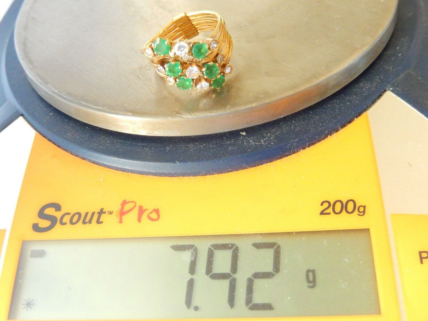 *VINTAGE* 14K Yellow 1.75CT Gold 5 Hinged  Band Emerald & Diamond Ring Sz 8.75