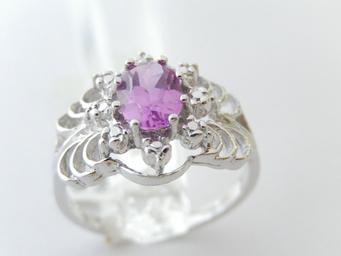 Brand New 10k White Gold 3/4CT Natural Oval Amethyst Ring Size 6.75
