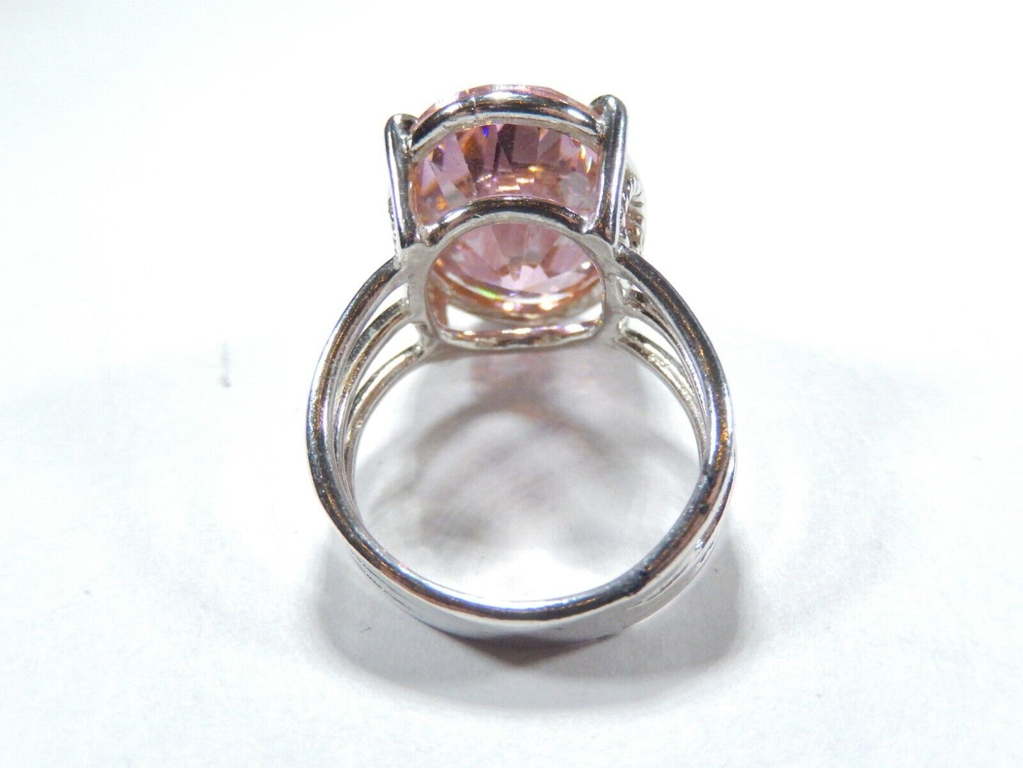 HUGE-  .925 Sterling Silver 13.0 CT Statement Ring Pink CZ Cocktail Ring sz 7