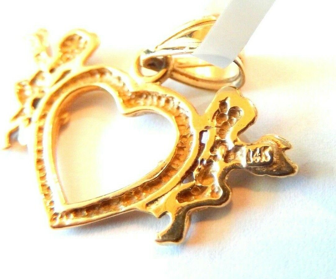 *NEW*  14k Yellow Gold Polished Heart and Angels Pendant