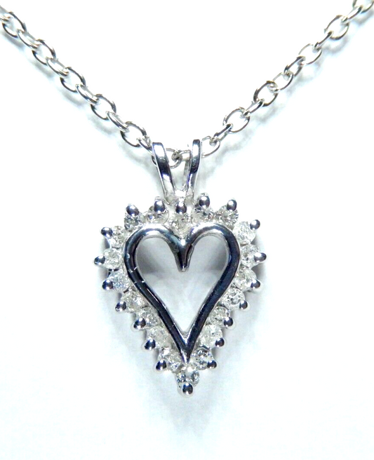 *NWT*  10k White Gold & Diamond Heart Pendant w/ 18" Chain