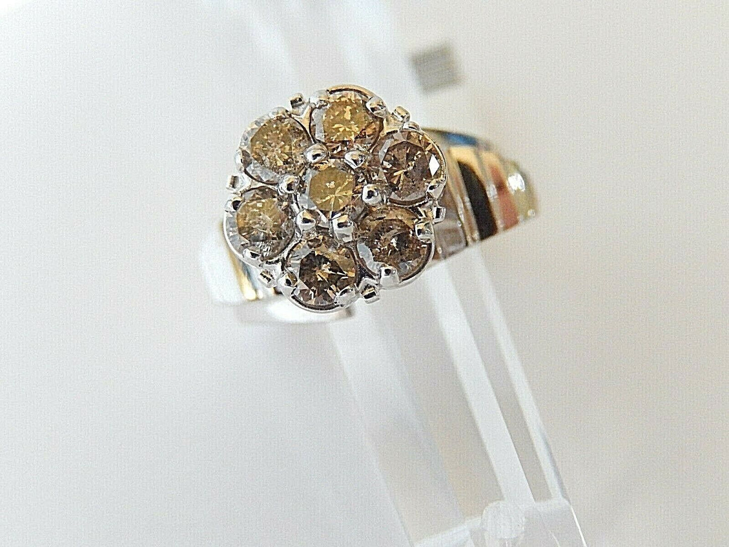 1 CT Seven Natural Champagne Diamond Cluster Ring in 10K White Gold Size 6.75