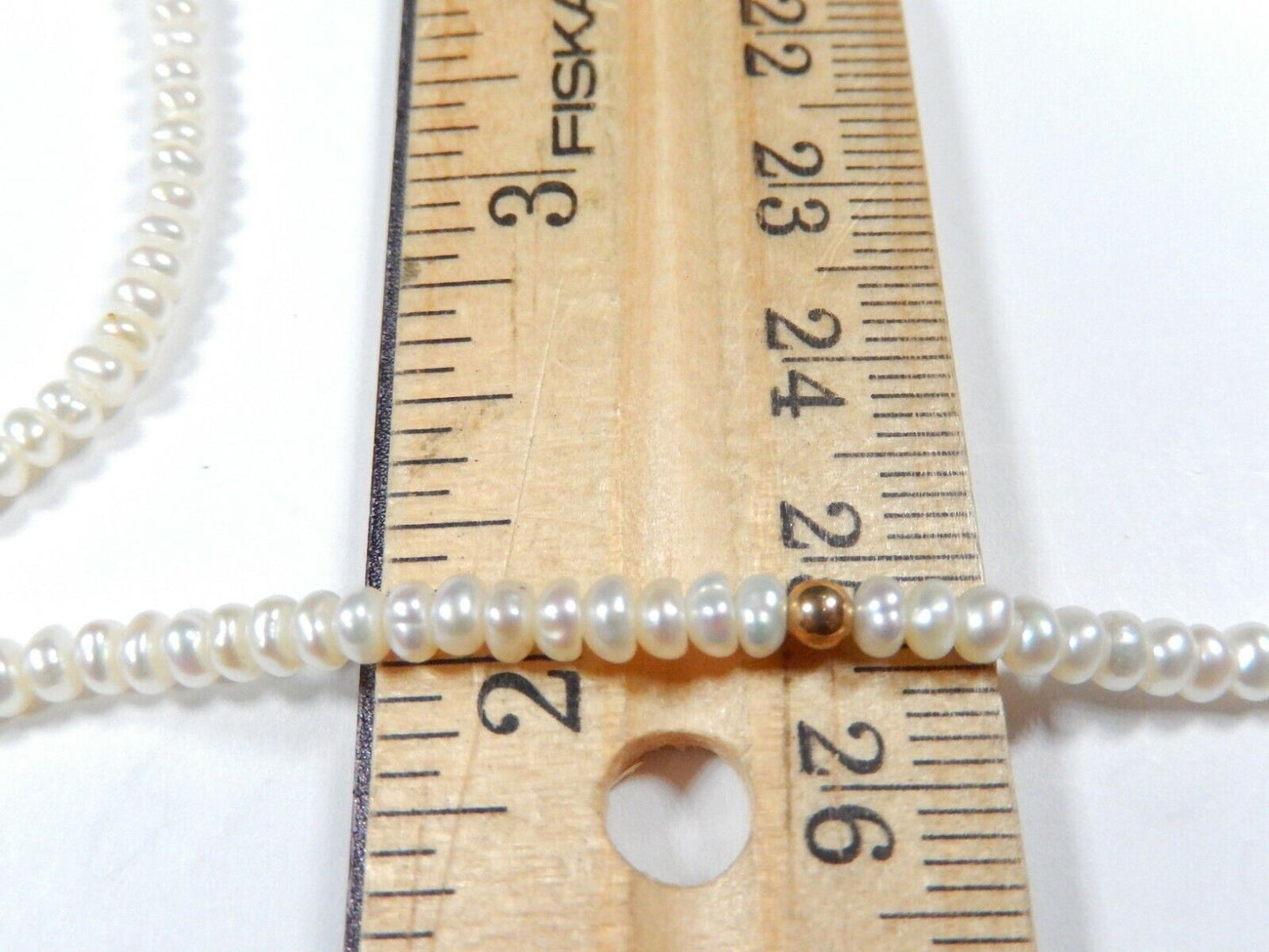 *VINTAGE* 14k Yellow Gold 3mm Beads with 3mm Pearls Necklace 16" Long