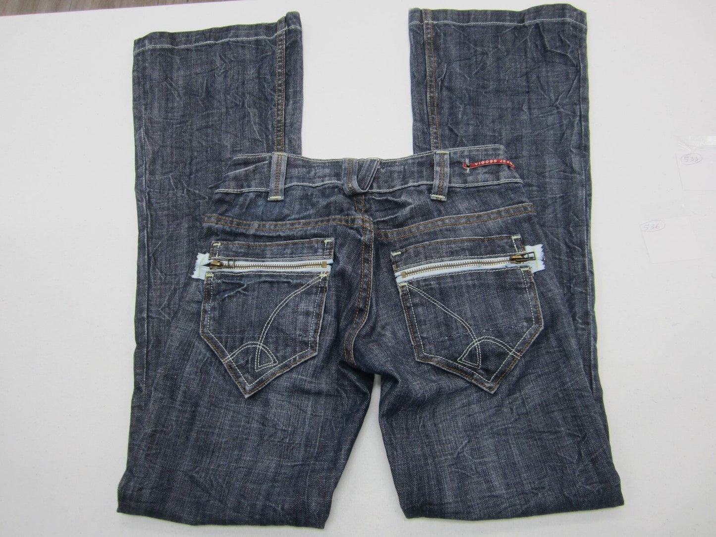 VERY NICE  VIGOSS  Boot Stretch Zipper Back Pockets  Blue Jeans  25" X 32"