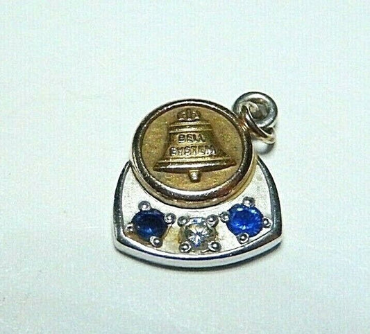 *VINTAGE* 10k White Gold Sapphire & Diamond Bell Telephone  Pendant  / Charm