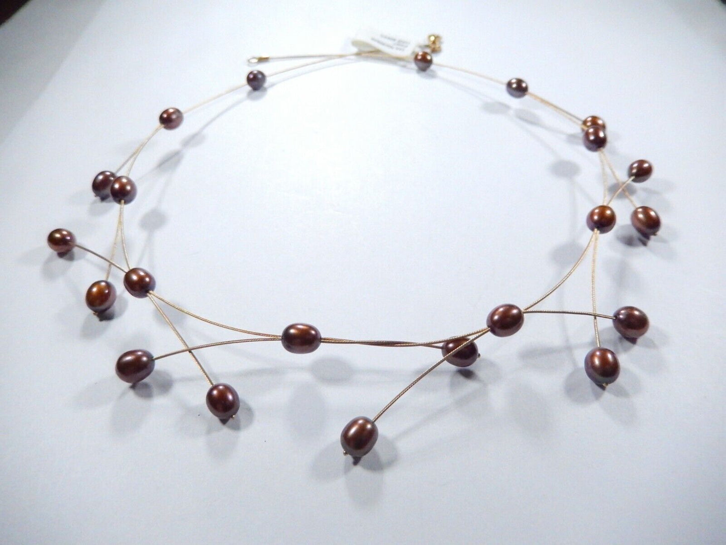 Solid 14k Yellow Gold Wire 7.5mm x 5.5mm 22 Copper Pearls  17" Necklace 9.8 gms