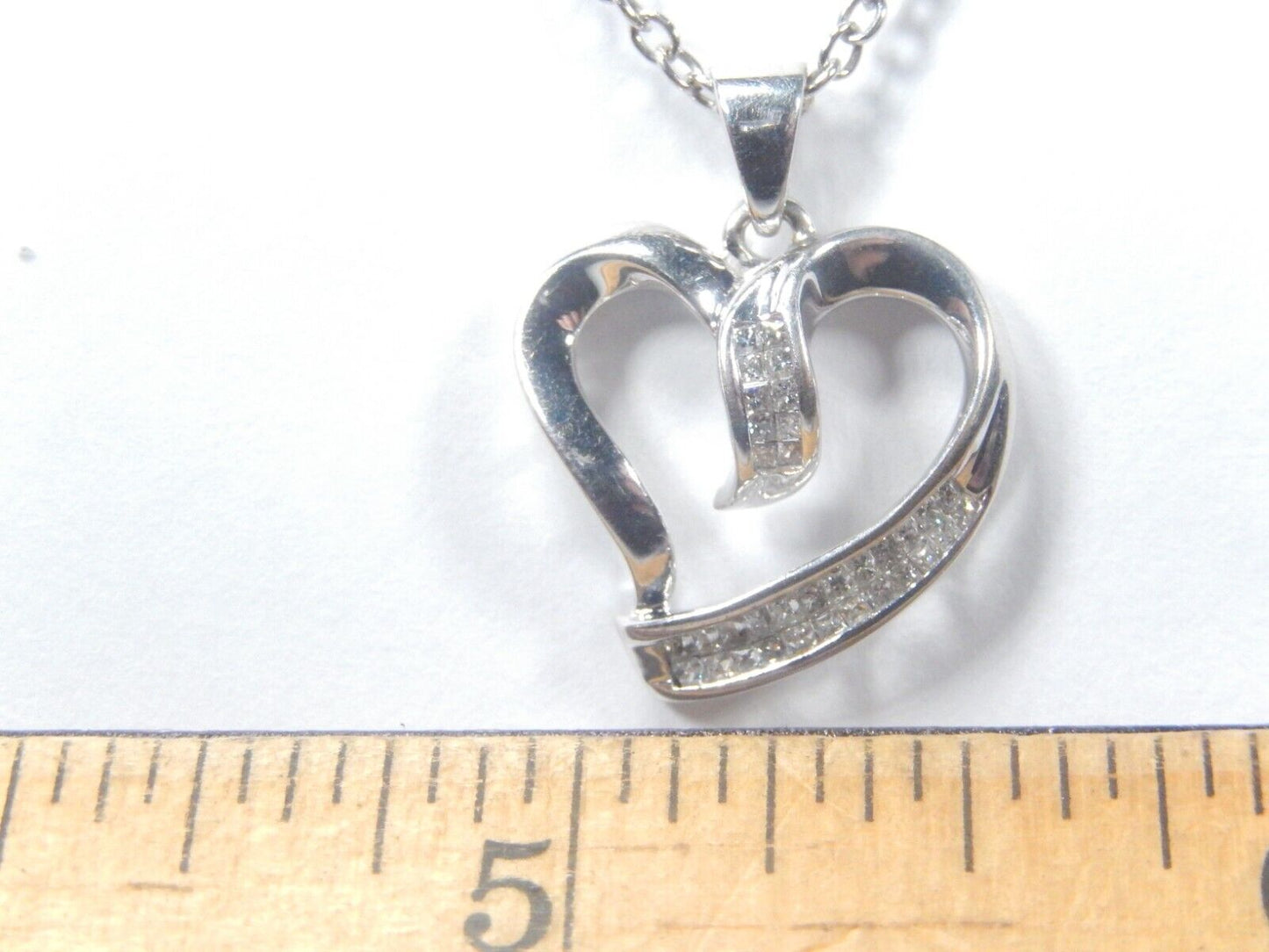 10K White Gold Princess Cut 1/2CT Natural Diamond Heart Pendant w/18"chain