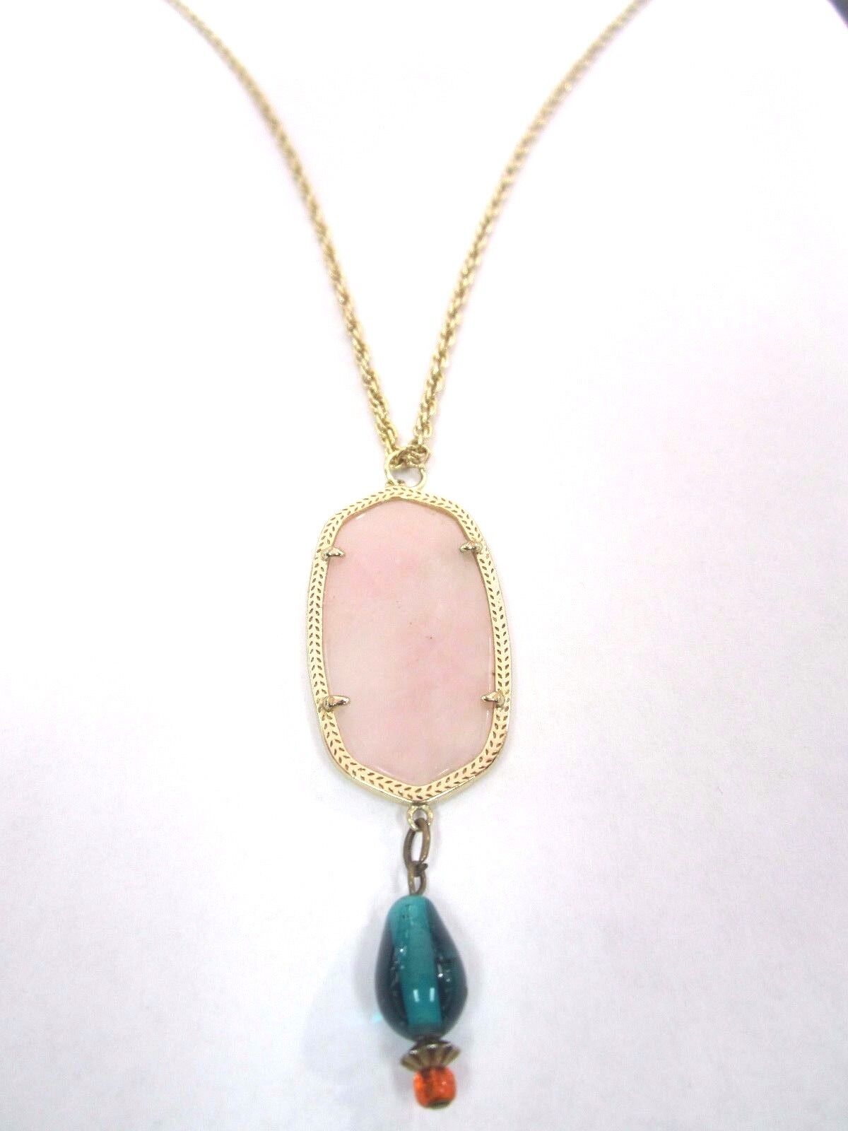 Kendra Scott Rose Quartz Necklace in Yellow Gold Tone Finish