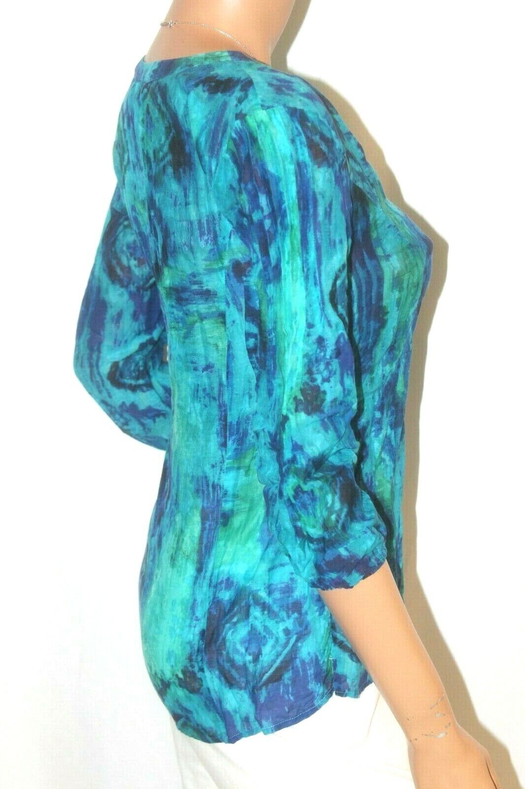 CHICO's Green/Blue  Pullover Top w/ Adjustable Elastic Sleeves Size 0  VERY CUTE