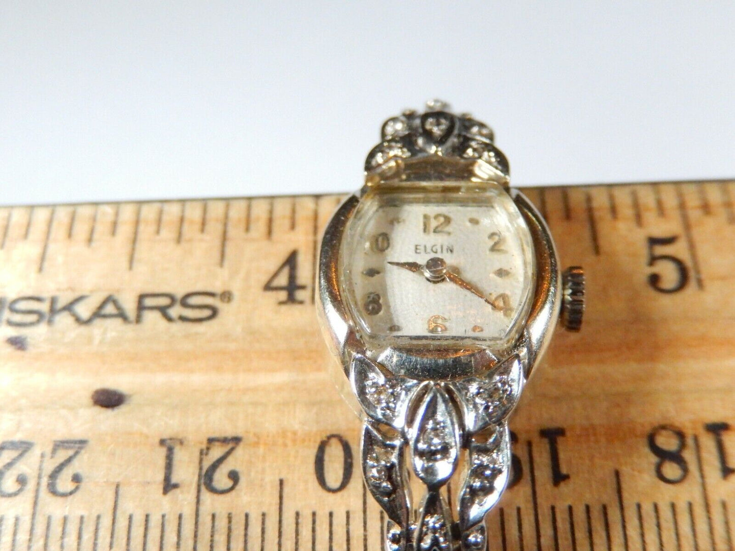 *VINTAGE* Ladies Elgin 14k White Gold Diamond Watch & 14K Diamond Band - Runs