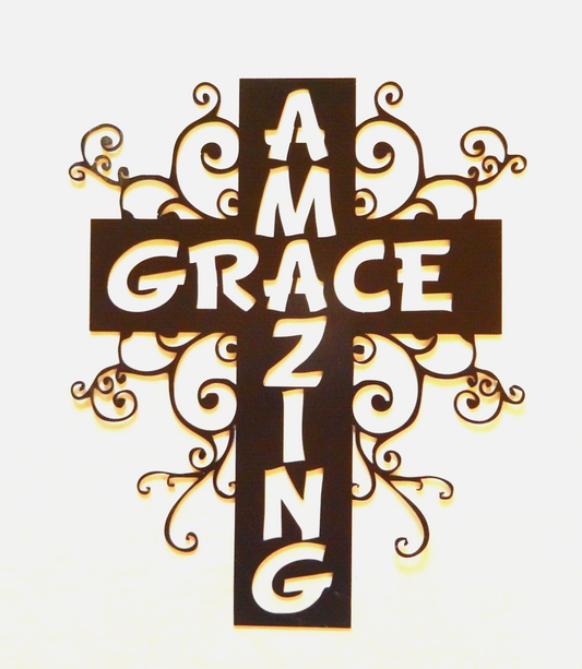 *NEW* 14ga. Amazing Grace Cross -18" x 13.5" Metal Wall Art Copper Powder Coated