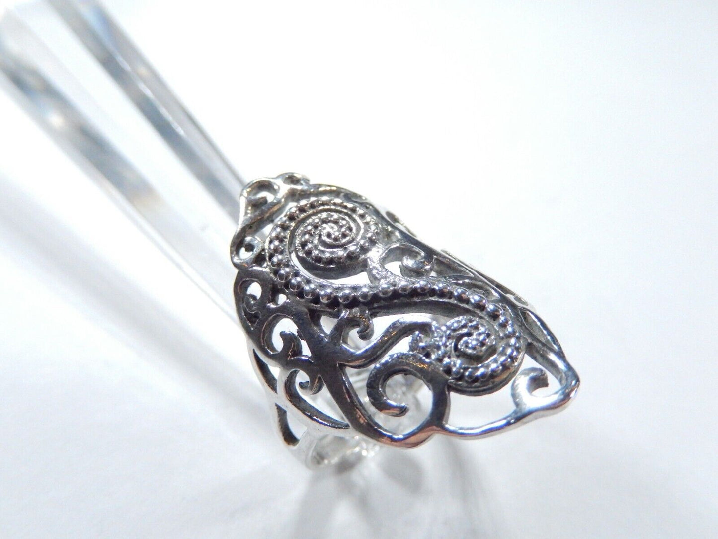 *VINTAGE*  Sterling Silver Handcrafted Lace Embroidery Filigree Ring Sz 8