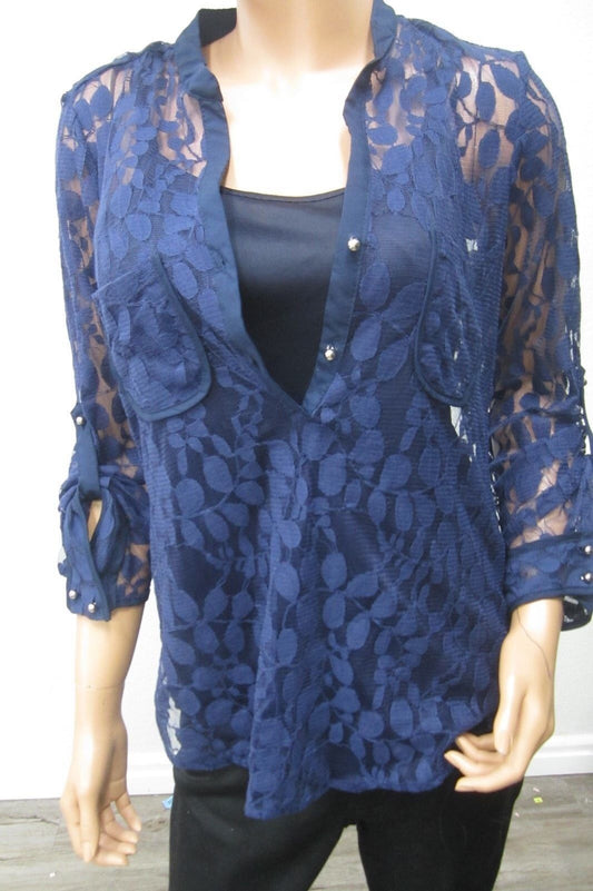 *NWT* NY Collection Women SUPER CUTE 2 Piece Royal Blue Lace  Top Size Large