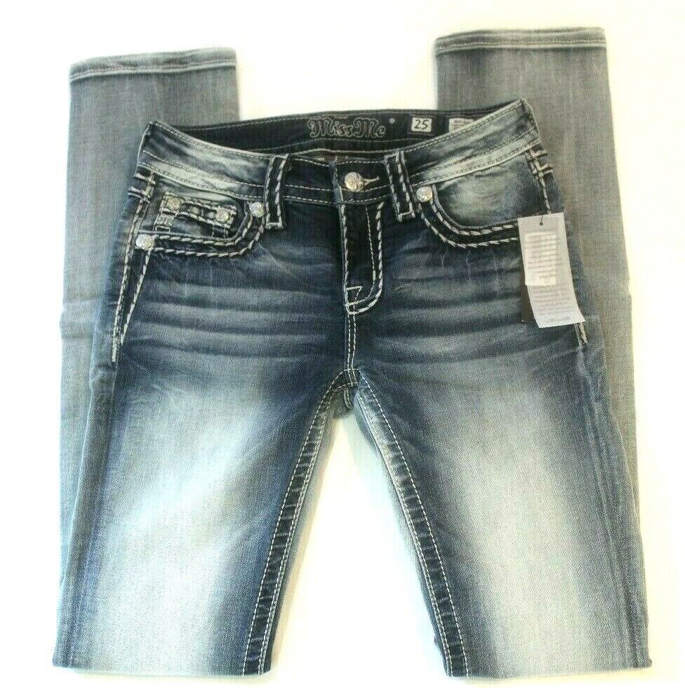 *NWT* Miss Me - Womens Mid-Rise M5014T296 Straight Jeans Size 25 x 33