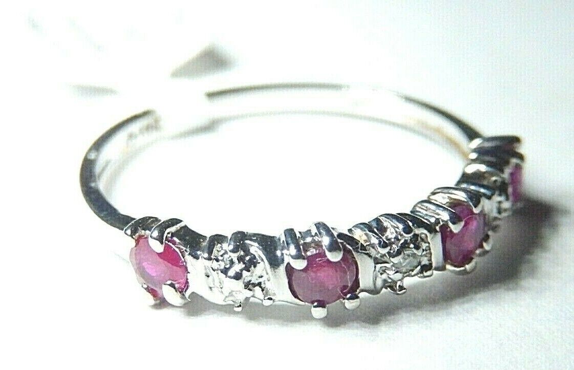 *NWT* 10k White Gold  Ruby And Diamond Band Ring Size 6.25