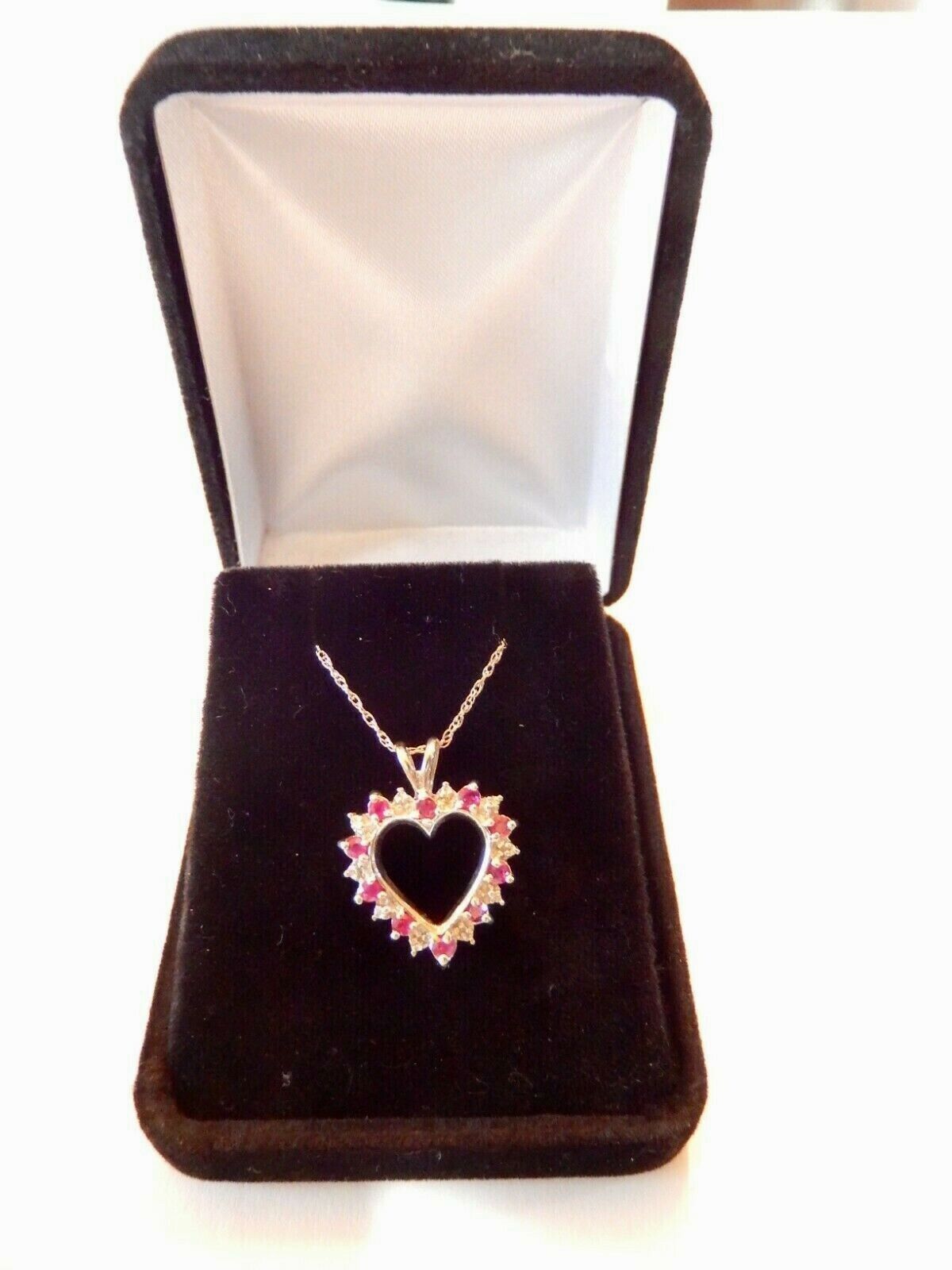 *NWT*  10K White Gold  Ruby & Diamond Open Heart Pendant w/14K WG 18" Chain