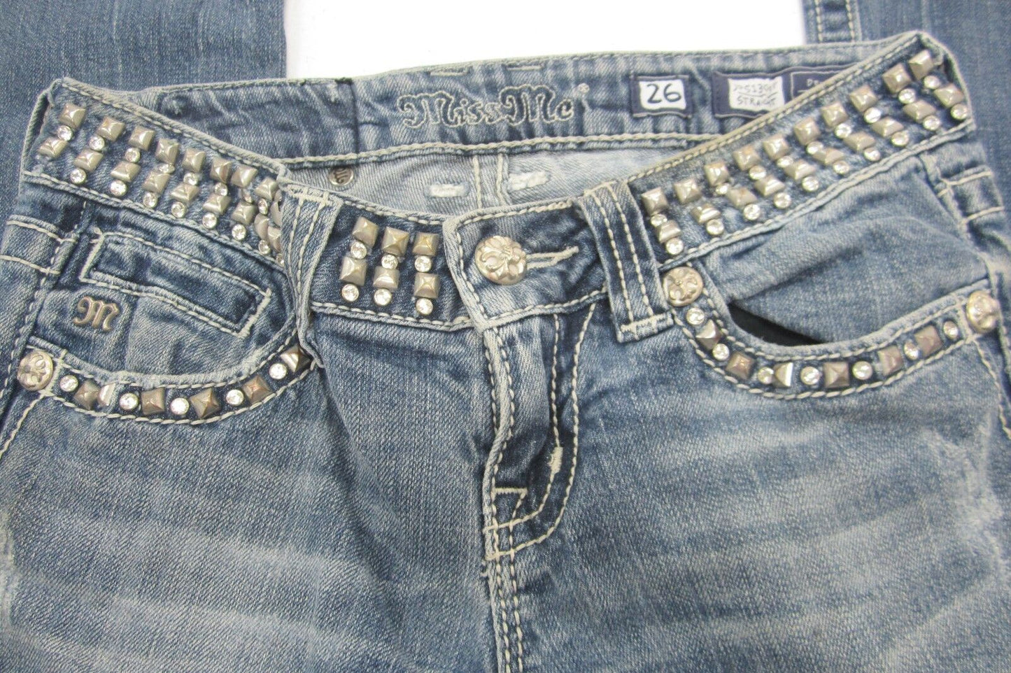 Miss Me JP5130ST Straight Studded Rhinestone Stretch Blue Jeans size 26 x 32