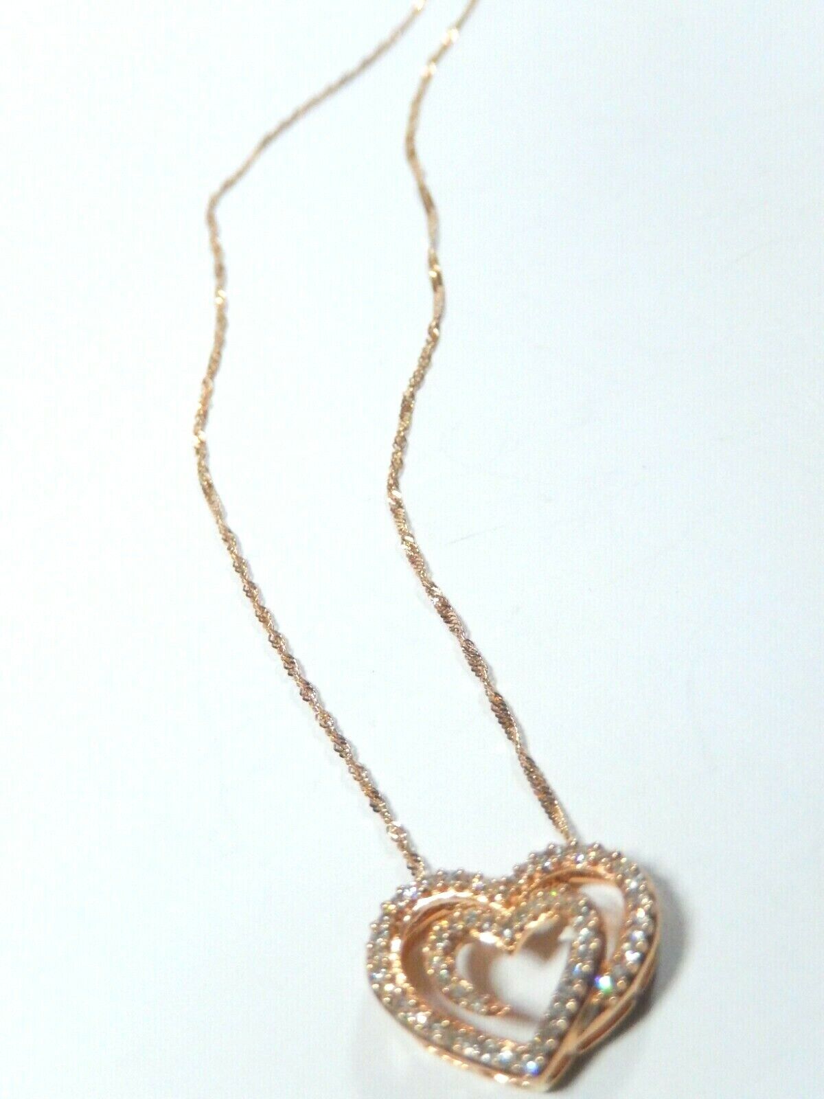 *NWT* 14K Solid Rose Pink Gold Natural .50CT Diamond Heart Pendant w/18" Chain