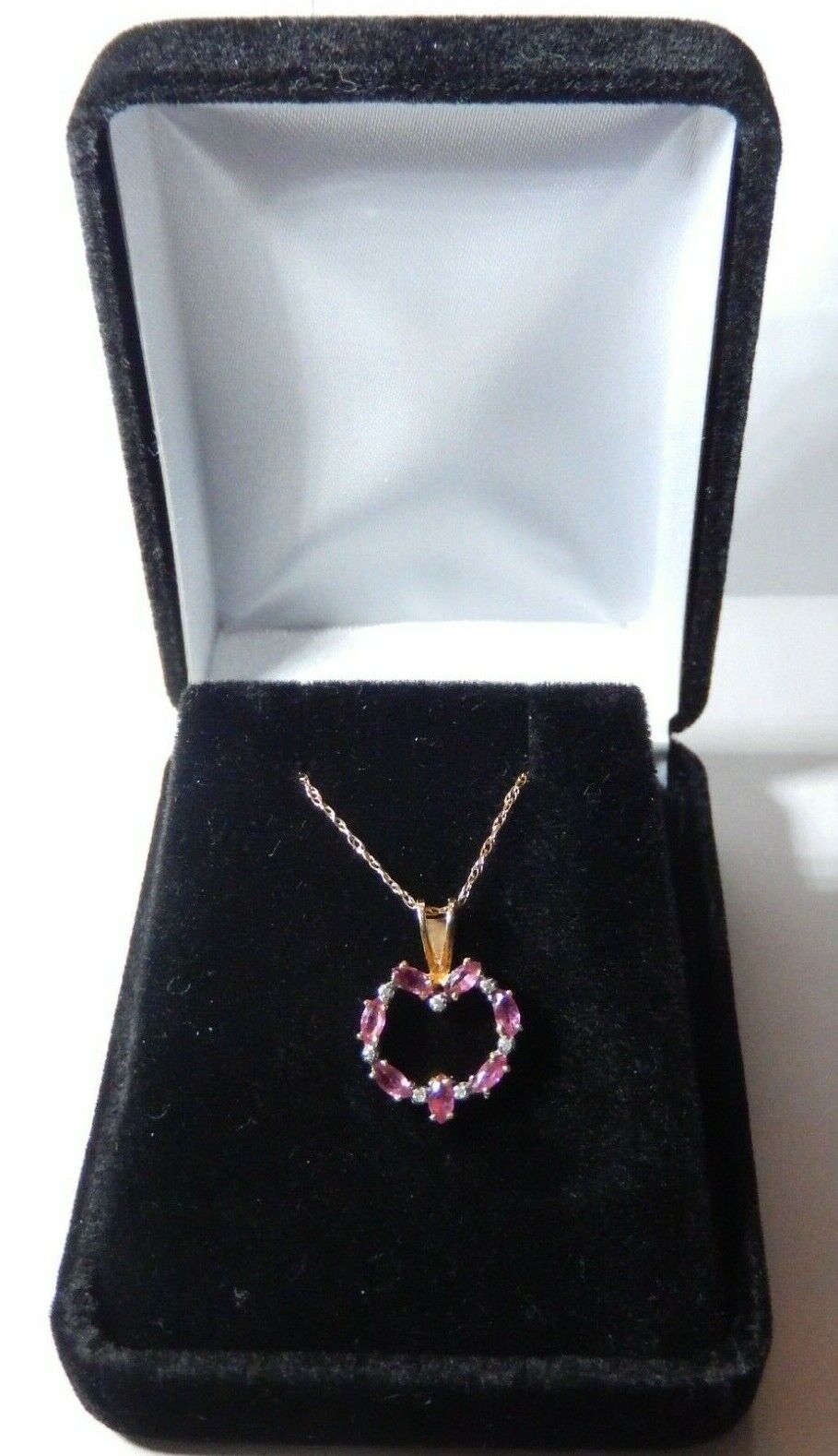 14k Yellow Gold  Marquise Ruby & Diamond Open Heart Pendant with 16" 14K Chain