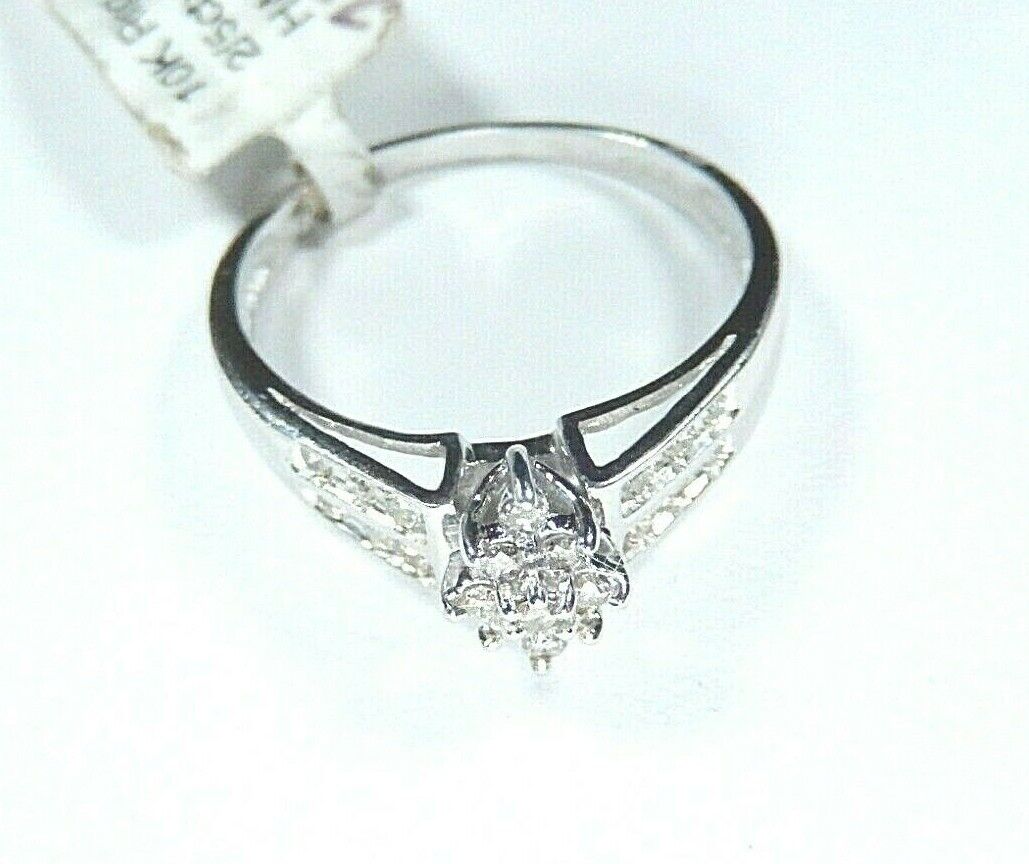 *NWT* 10kt White Gold 2/5CT Diamond Cluster Bridal Wedding Engagement Ring Sz 8