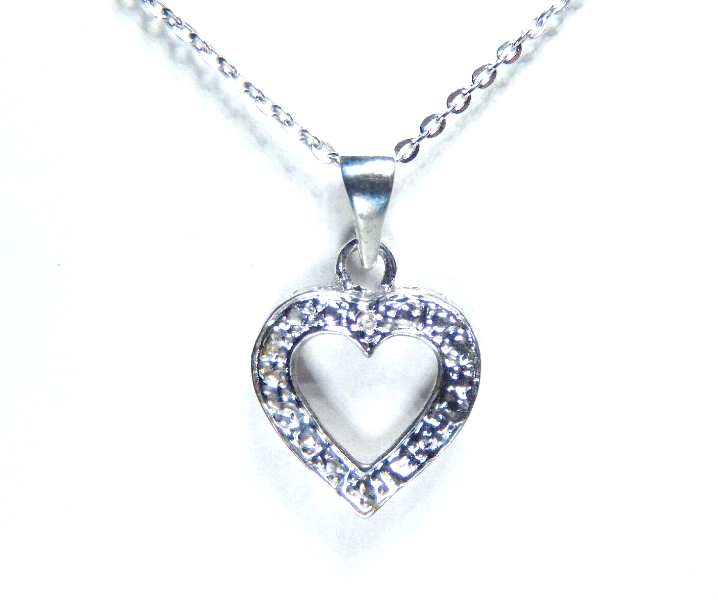 10K White Gold Open Heart Diamond Pendant with 18" Chain