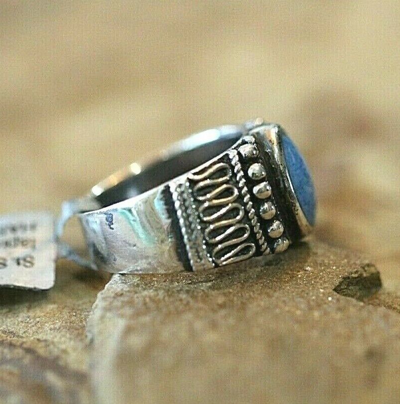 *VINTAGE*  Blue Lapis Lazuli Sterling Silver Solitaire Oval Ring Size 7