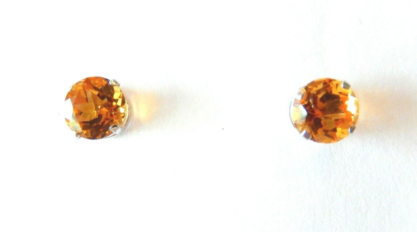 1.5 CTW 14K Solid White Gold 6mm Citrine Basket Style Stud Earrings