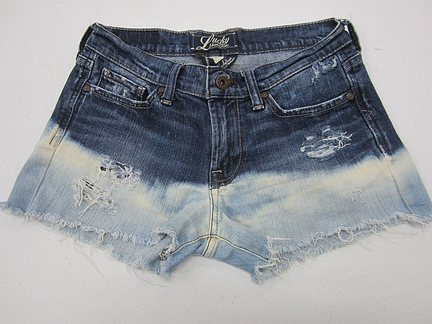 VERY NICE LUCKY BRAND  Womens  Blue Acid Wash Fringed Casual Shorts Size 26 x 3"