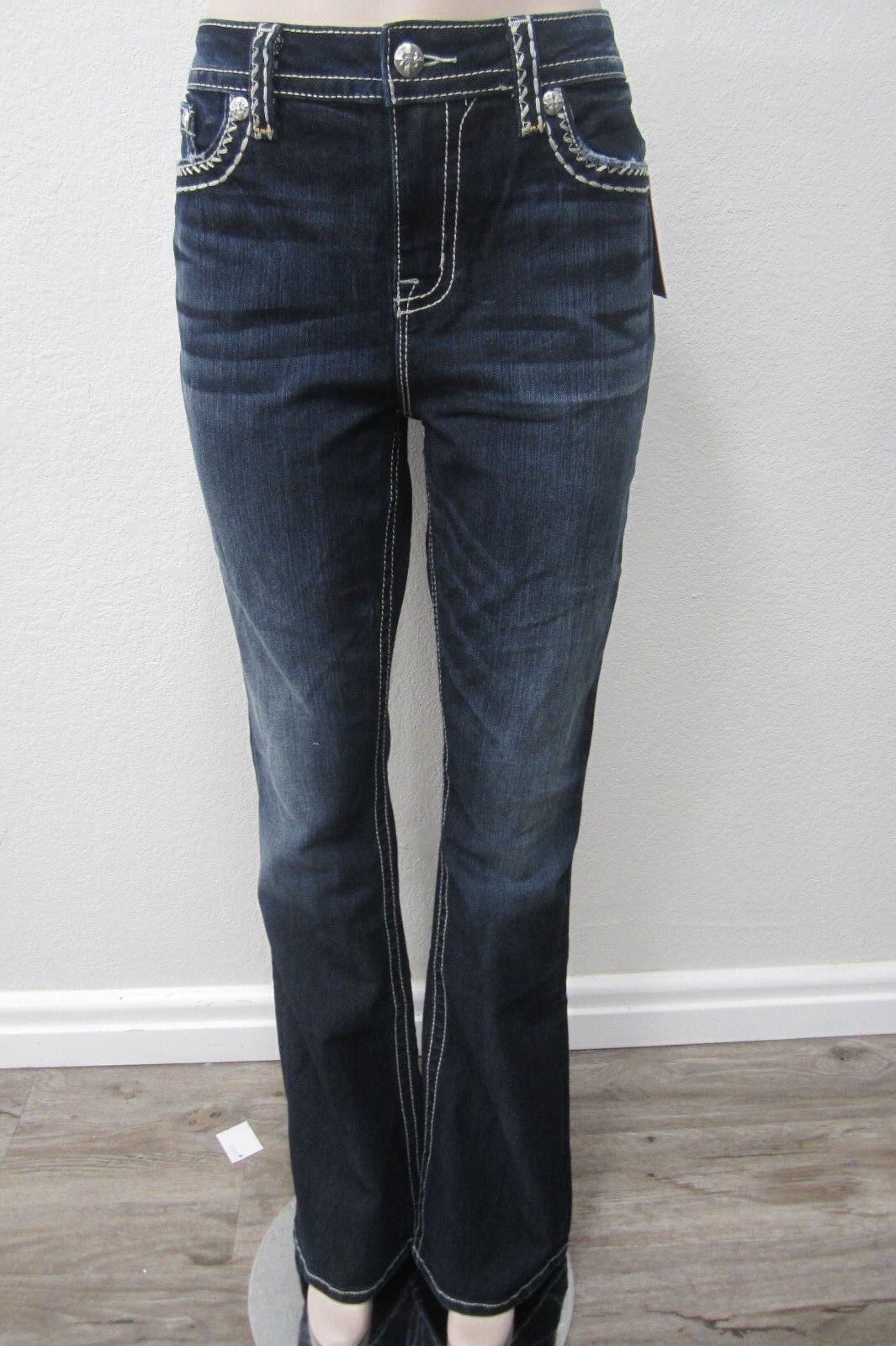 NWT Miss Me Thick-Stitch Mid-Rise Curvy Bootcut Jeans D5014VB291 Size W X25 L34