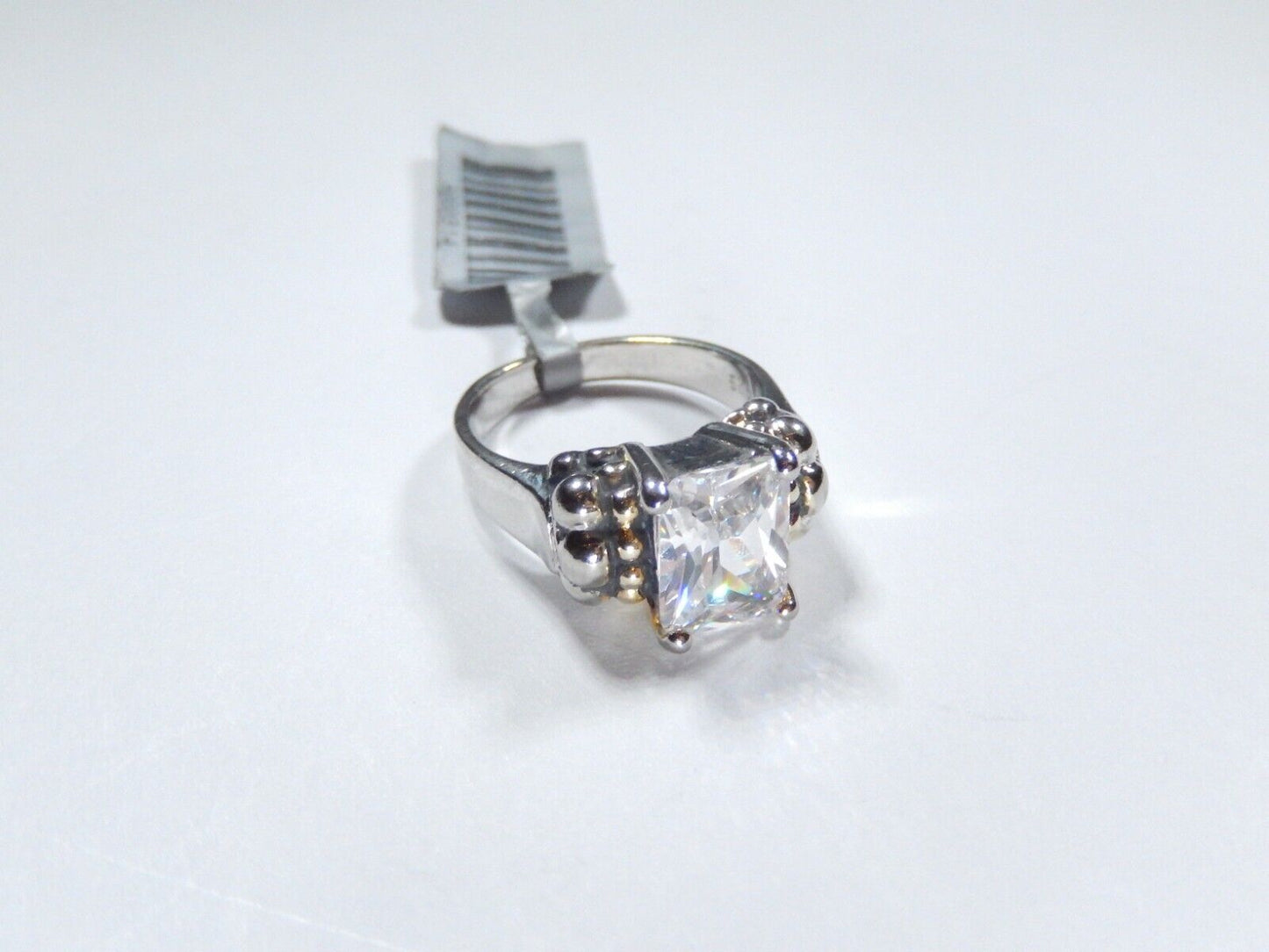 STERLING SILVER 2.50CT  EMERALD CUT CZ ARTISIAN BEAD BAND SOLITAIRE RING Sz 5