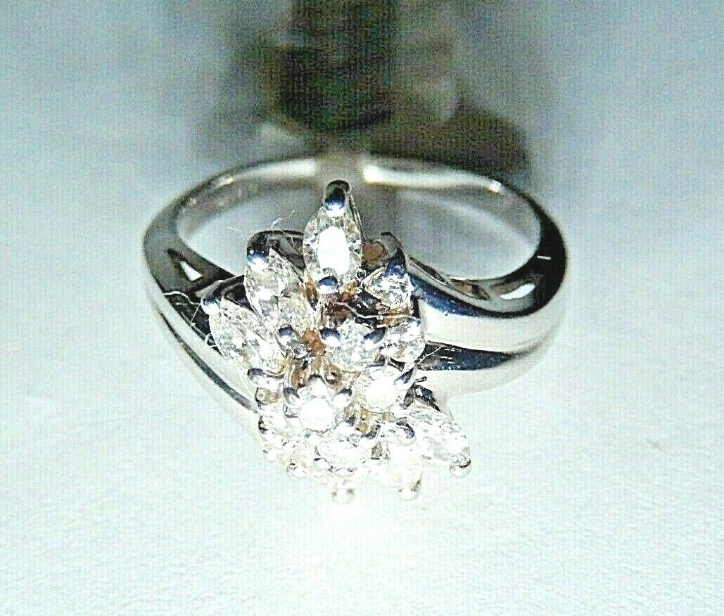 *NWT*  14k White Gold 2/3 CT Natural Diamond Cluster Cocktail Ring Size 6.25