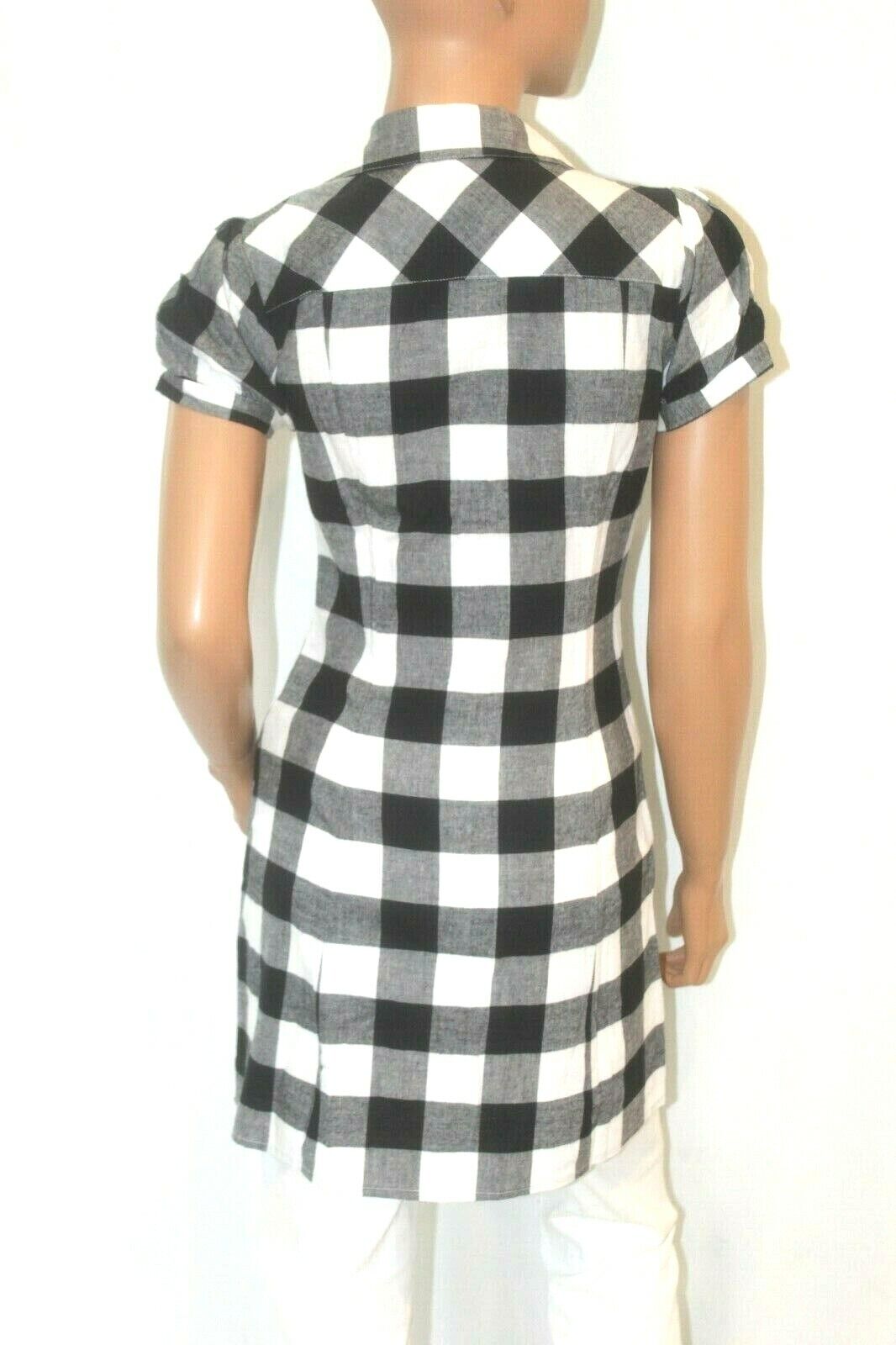 *NEW^  Finesse Cotton Front Button Down Black & White Plaid Dress w/Pockets Sz S