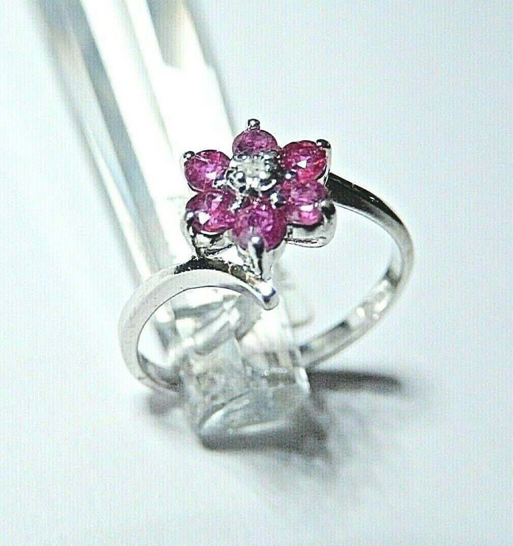 *NWT* 14k White Gold Natural Ruby and Diamond Ring Size 6 1/4