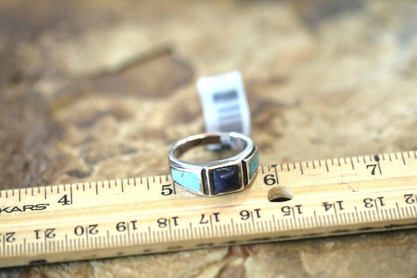 *VINTAGE* 925 Sterling Southwest Style Turquoise & Lapis Handmade Ring Size 8.5