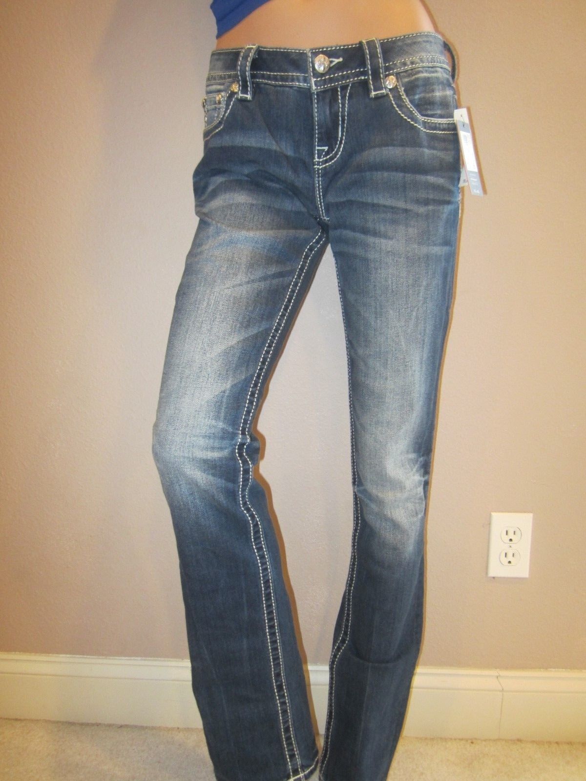 NWT MISS ME Embellished Signature Boot Cut Stretch Jeans 27 x 34